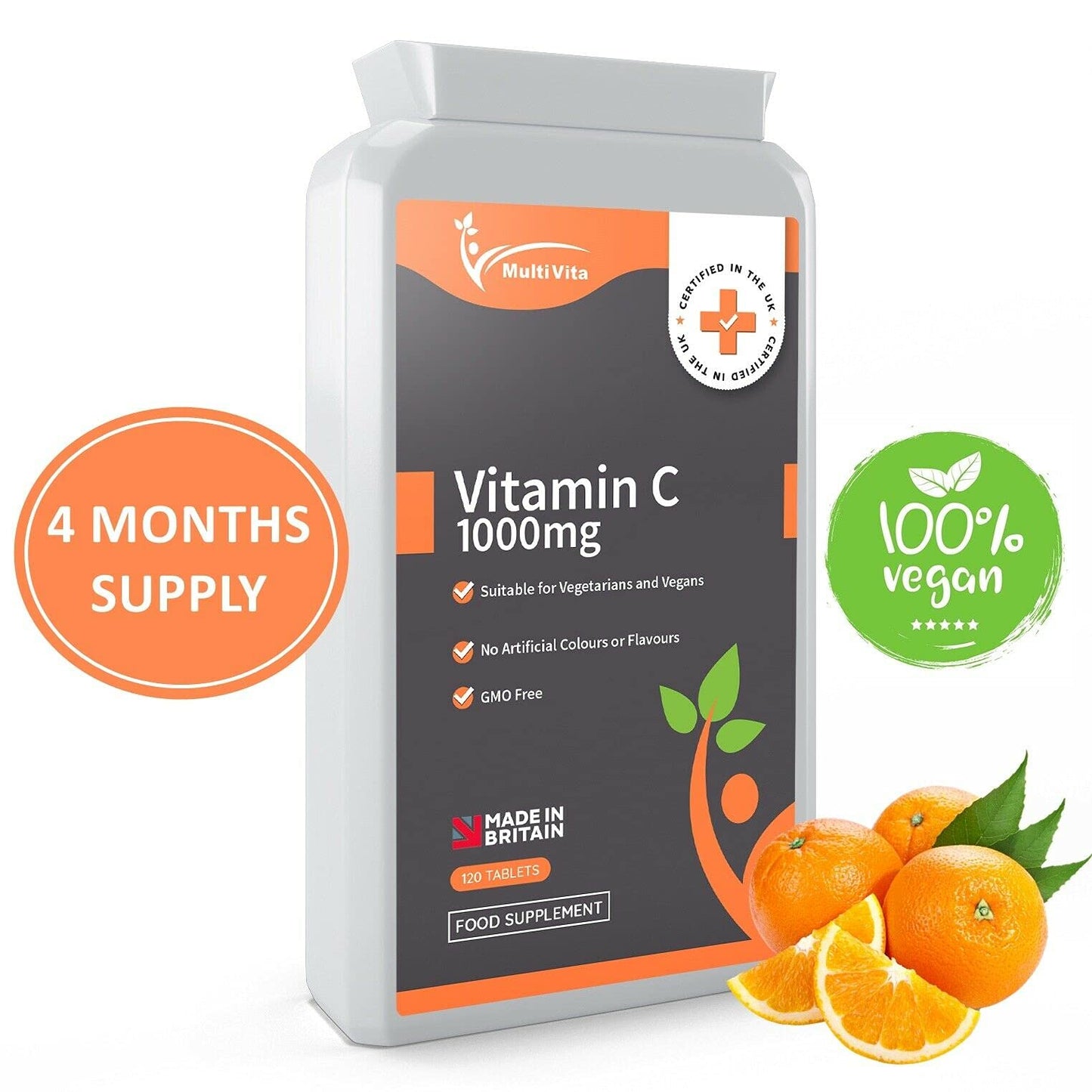 Vitamin C 1000mg 120 Tablets – High Strength Immune Support Contributes to The Reduction of Tiredness and Fatigue and to Normal Energy yielding Metabolism – Exclusively Manufactured in The UK