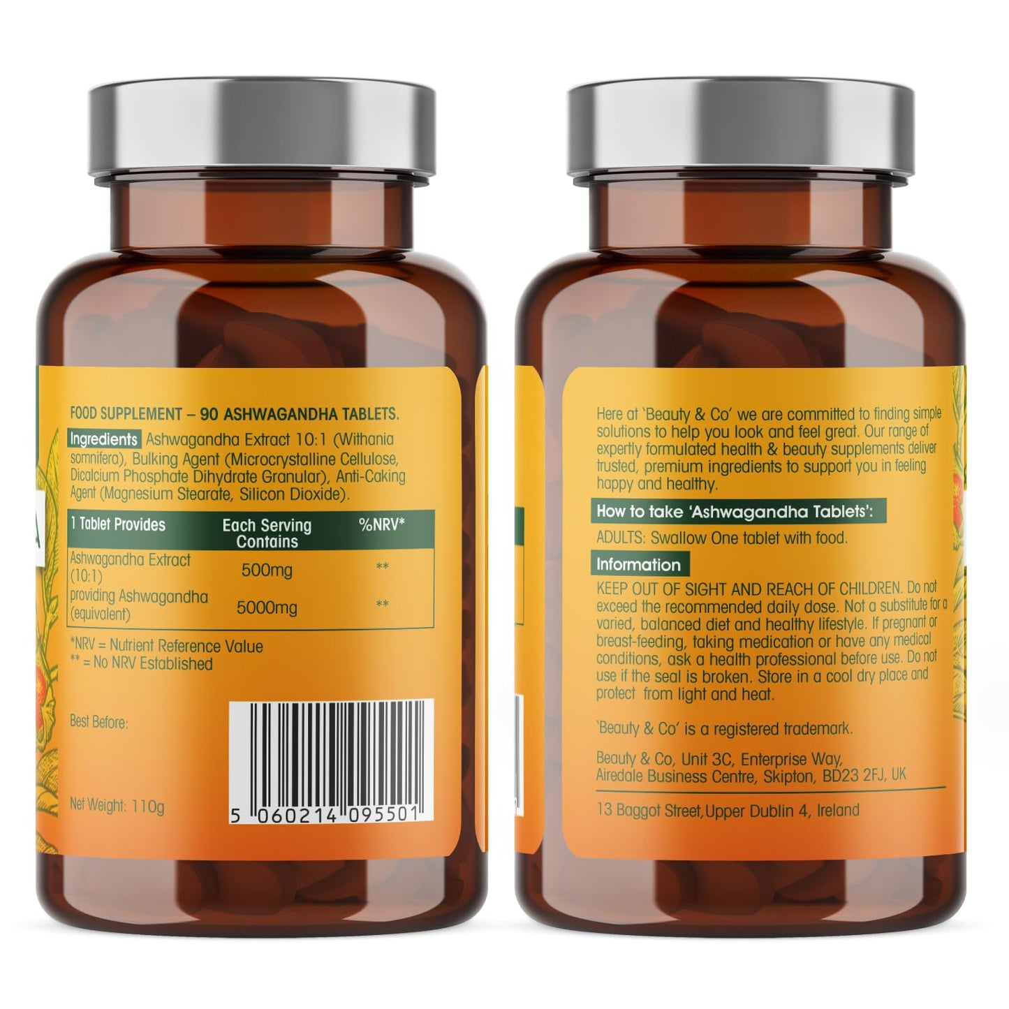 Beauty & Co Ashwagandha 5000mg 180 Tablets (2x90), High Strength Ashwagandha- 6 Months Supply, Pure Ashwagandha, Vegan, Made in UK.