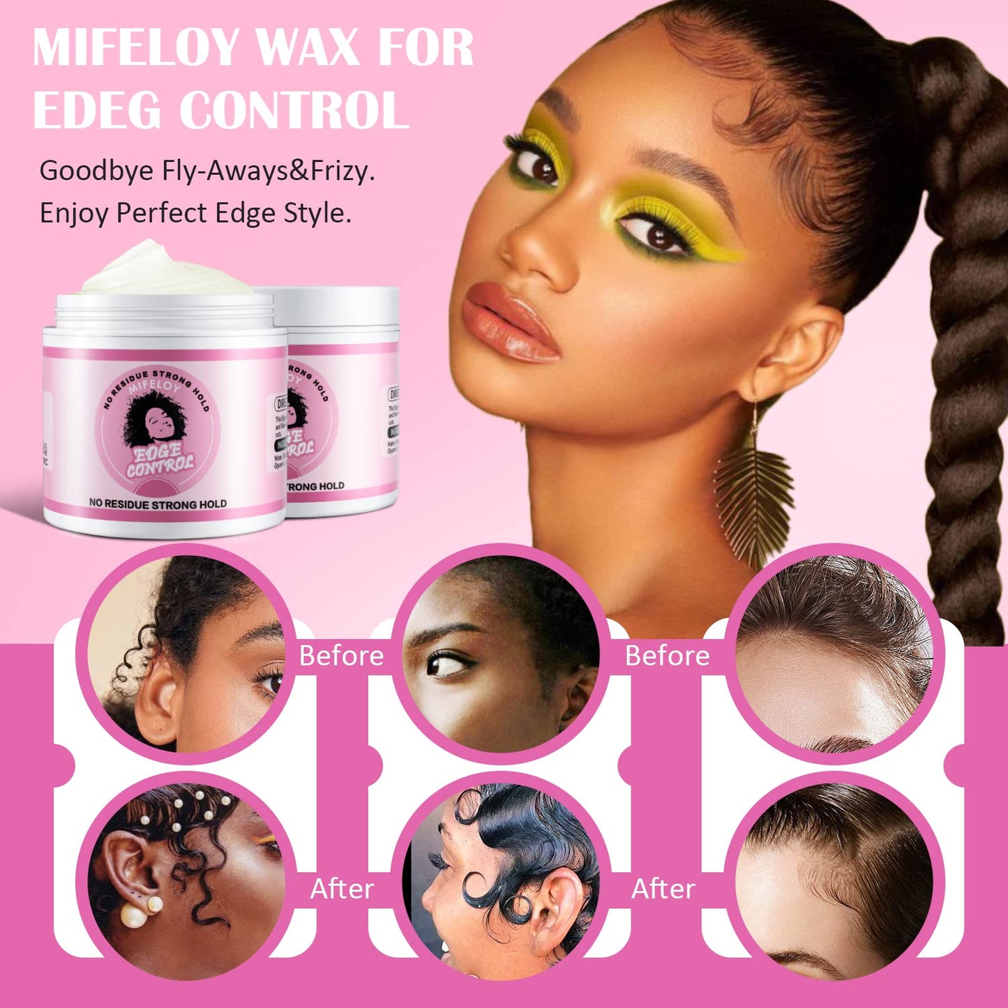 Hair Edge Control Wax 113g, Hair Pomade Tamer for Women Smoothing Flyaways Taming Frizz Hair, Non-greasy Styling Cream Gel, Strong Hold Non-greasy Slick Back Hair Glue, Bed Head Waxes for Wig