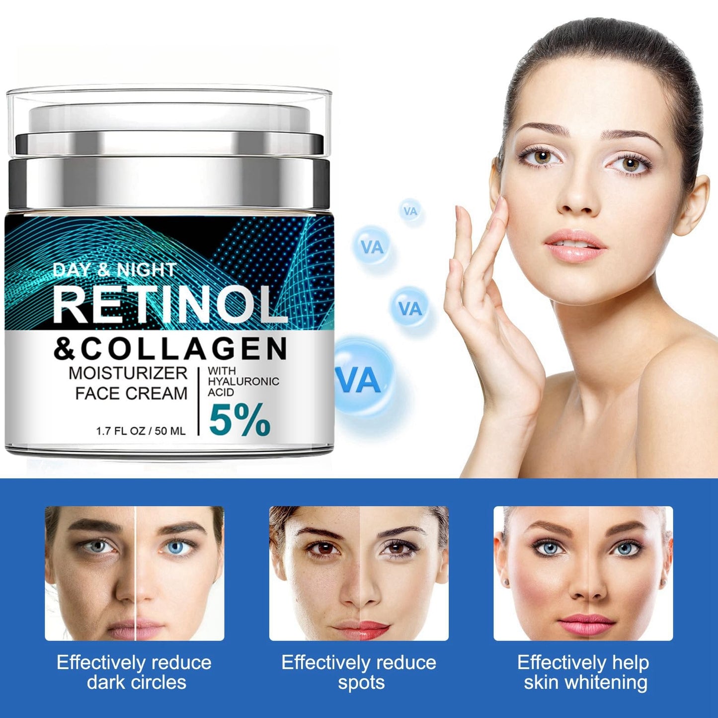 Jinjiar Retinol Collagen Cream with 5% Hyaluronic Acid,Retinol Face Cream with Collagen,Anti Wrinkle Face Cream,Anti Aging Face Cream,Retinol Serum for Face,Night Moisturiser,Day Cream for Women Anti Aging