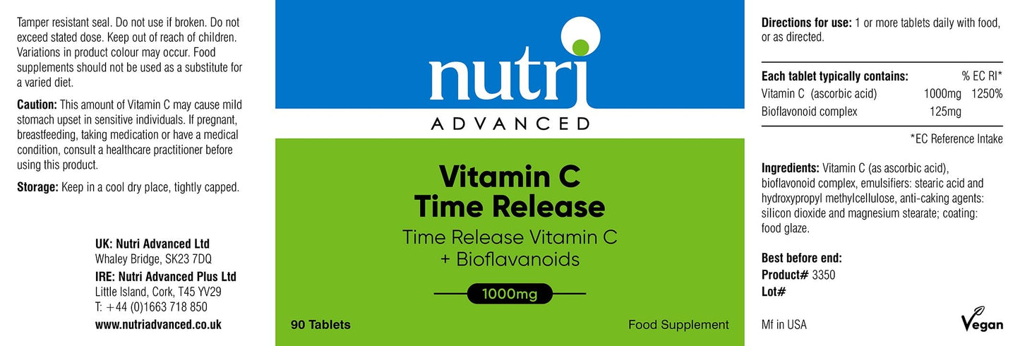 Nutri Advanced - Vitamin C 1000mg Time Release - Optimal Bioavailability and Gentle Digestion - 90 Tablets