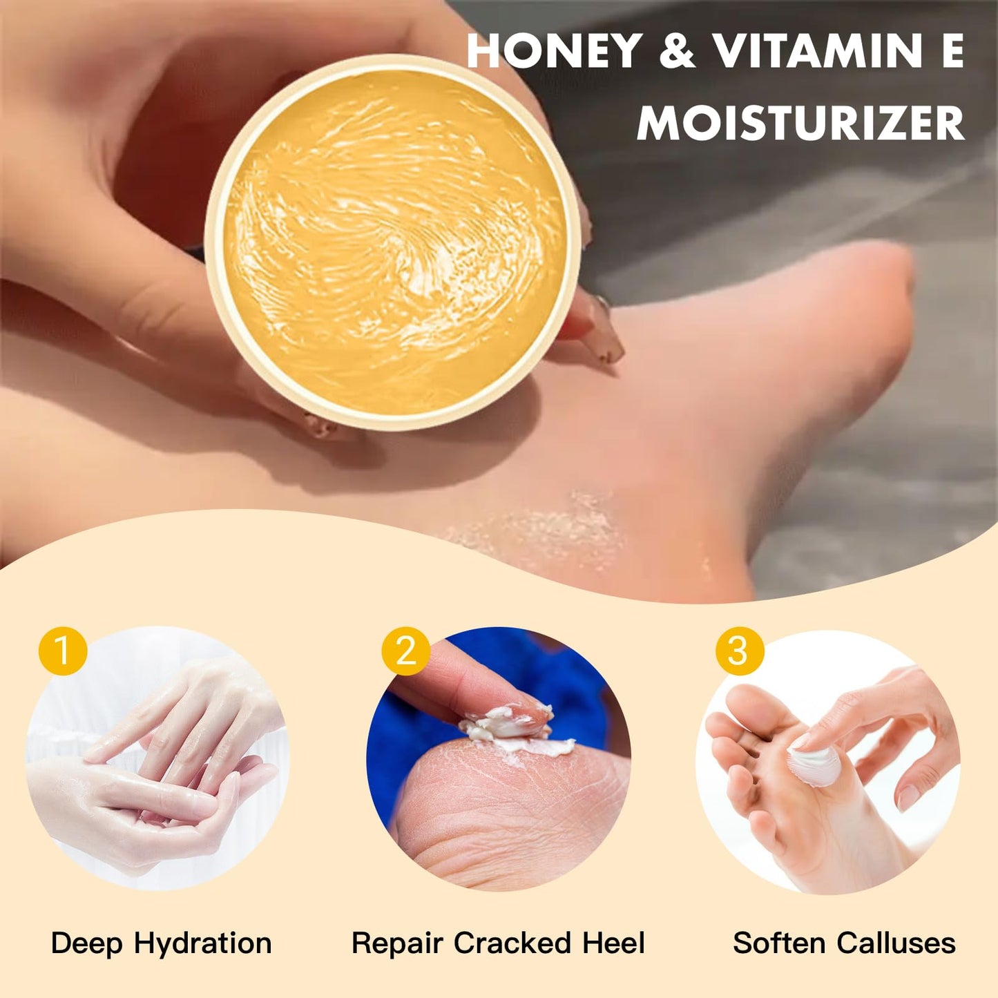 CTUBLIAUNX Foot Cream – Honey & Vitamin E Moisturizer, Cracked Heel Repair and Callus Softener for Extremely Dry Skin, Non-Greasy Deep Hydration for Rough Hands & Feet