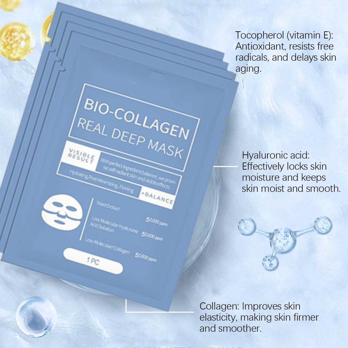 8pcs Bio Collagen Mask - Bio-Collagen Face Mask - Collagen Anti Wrinkle Mask, Bio-Collagen Deep Mask, Hydrating Overnight Hydrogel Mask, Pore Minimizing, Elasticity