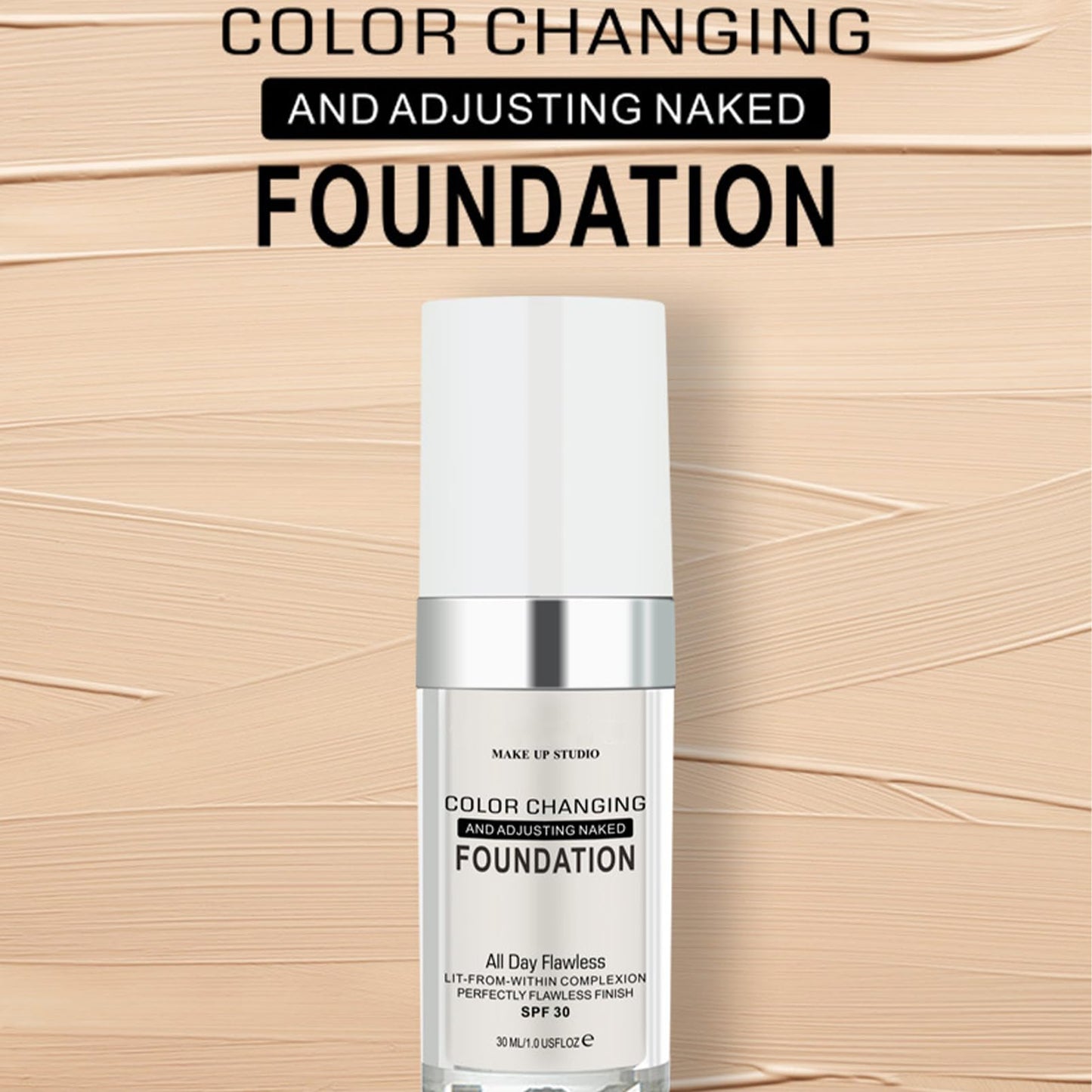 SHEBEEDO Color Changing Foundation,Seamless Tone-Matching,Long-Lasting Hydration Nourishment, Liquid Makeup Base Nude Face Cover Concealer Cream, Warm Skin Tone Moisturizing Cover, 30 mL(2Pcs)