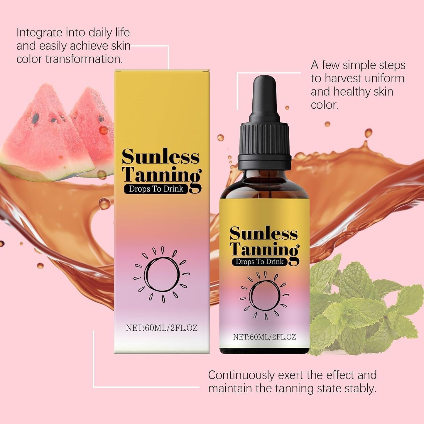 WujialingMM Sunless Tanning Drops, 2pc 60ml Self-Tanning Nourishing Tan Enhancer Drops | Promotes Natural Skin Tone, Nourishing And Moisturizing