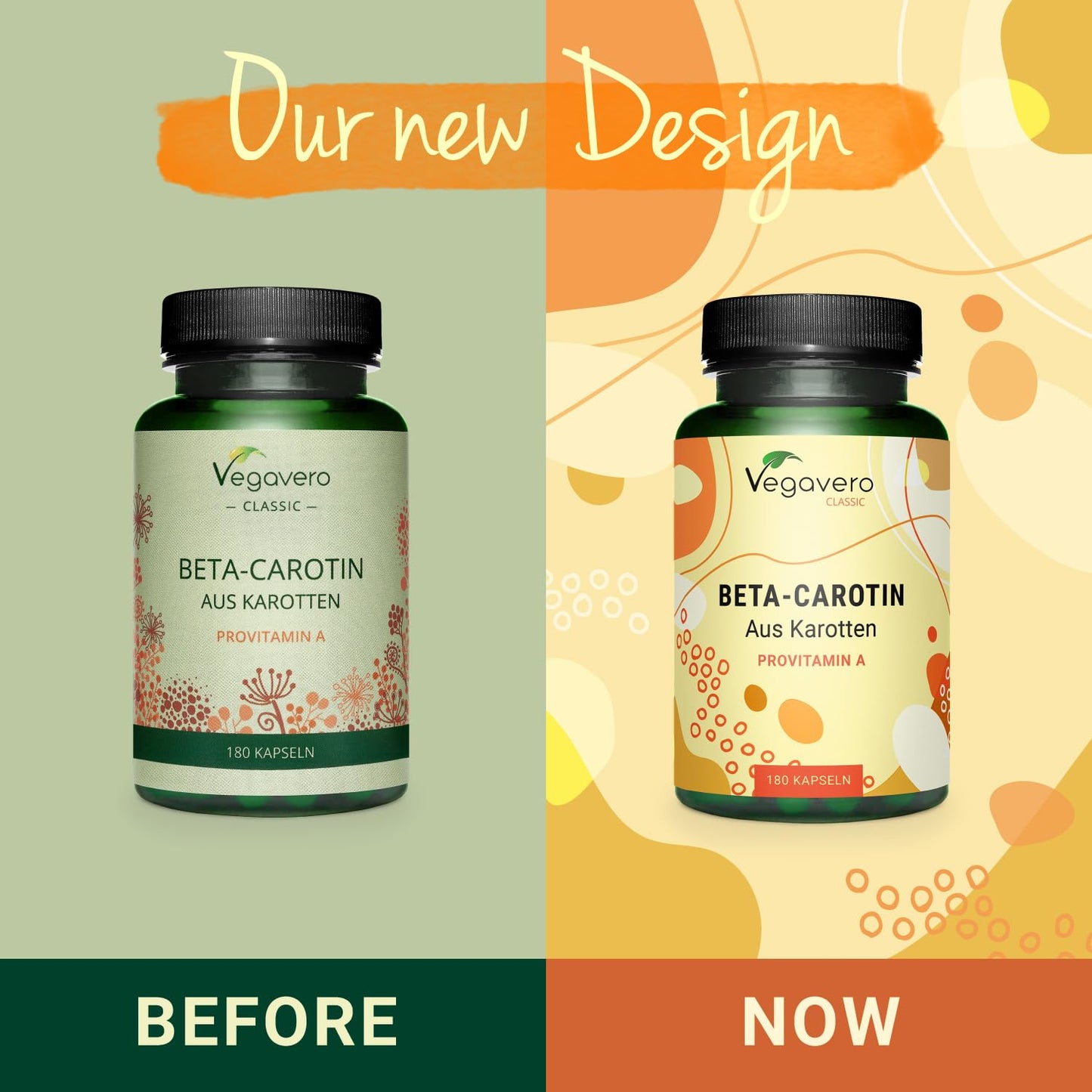 Beta Carotene Vegavero® | 180 Capsules | Tan Accelerator | 100% Natural Source of Vitamin A | NO Additives, Lab-Tested | Vegan
