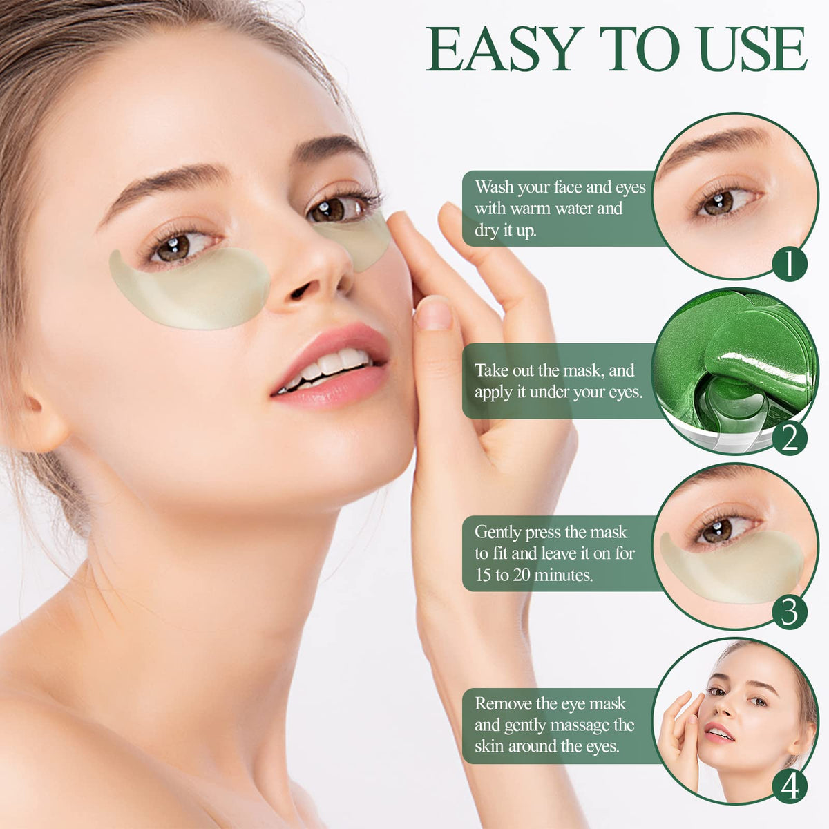 Eveellyn Under Eye Gel Patches for Puffy Eyes Dark Circles Eye Bags, Anti Wrinkle, Hydrating, Skincare, for Men and Women, 60pcs
