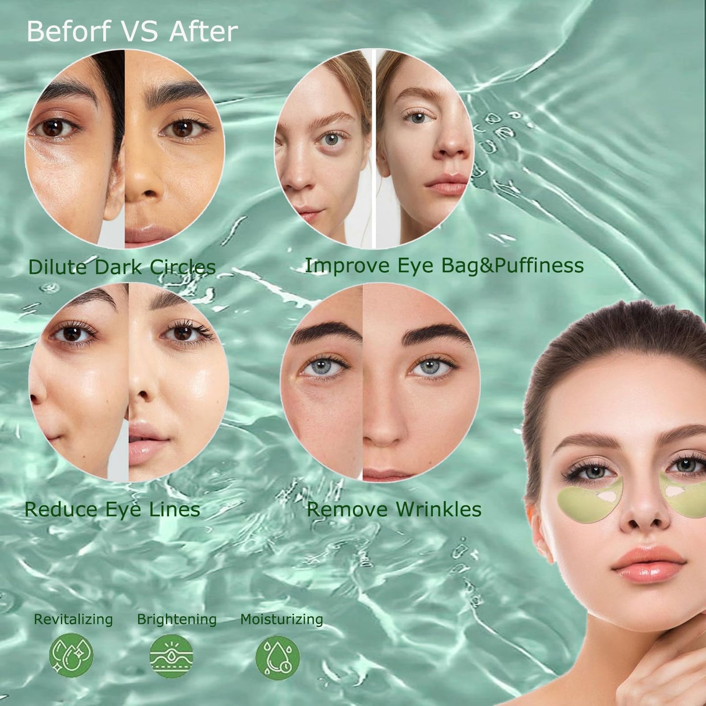 FANFALUV Aloe Vera Under Eye Gel Patches,Under Eye Patches,Under Eye Mask For Puffy Eyes,Eye Bags Remover,Moisturizing,Anti Aging,Anti Wrinkle,Dark Circles-Collagen Eye Patches 60pcs (ALOE VERA)