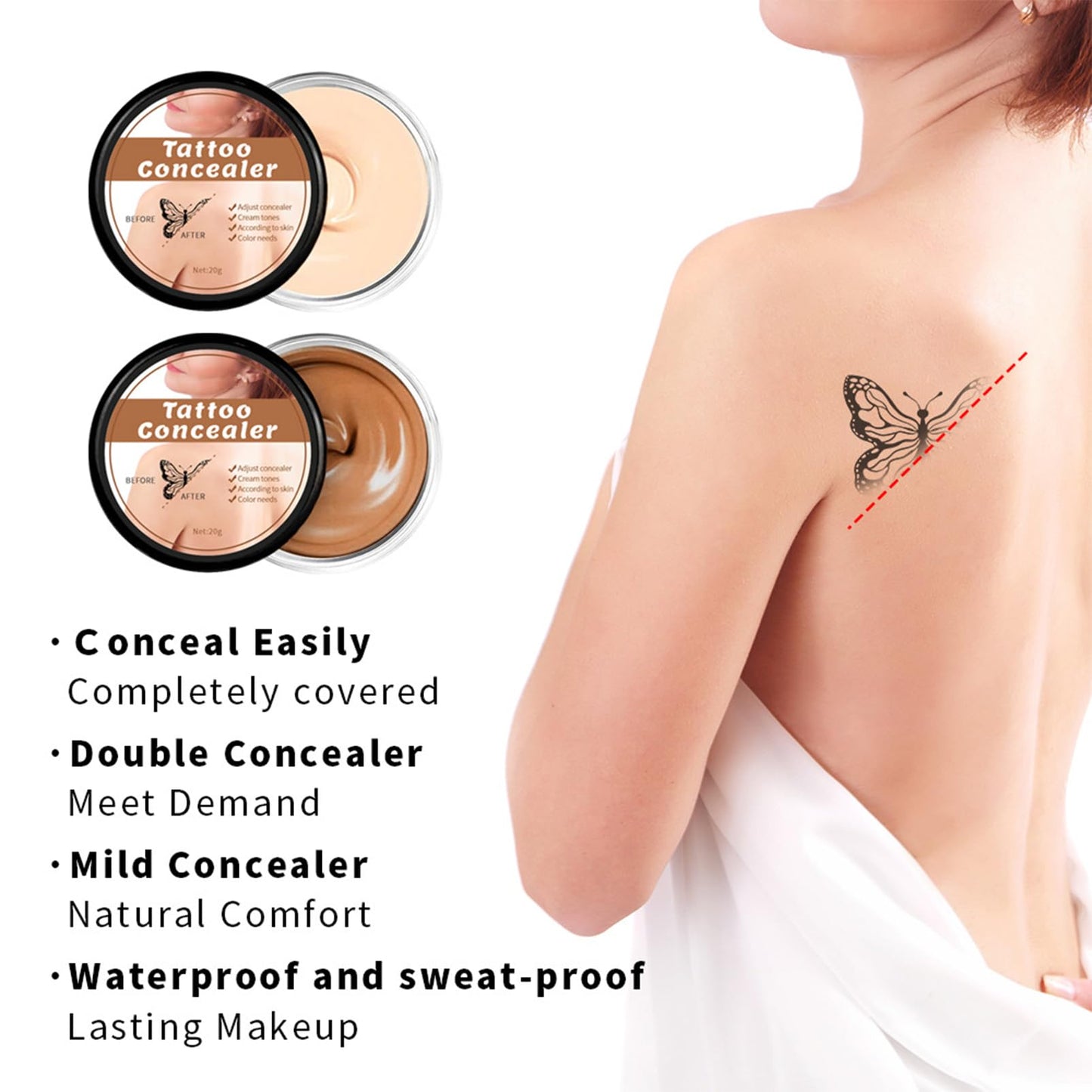 CrownLite Tattoo Cover Up, Waterproof Tattoo Cover Up Makeup with Full Coverage, Body Makeup Concealer Set for Men and Women, Spot Covering Birthmark Tattoo Concealer for Scars, Dark Spots and Vitiligo (2pcs)