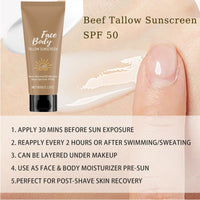 Tongyend Tallow Sunscreen SPF50+ Face & Body Sun Cream | Broad Spectrum UVA/UVB Protection | Face Sun Cream SPF 50 | Natural Tallow & Shea Butter | Non-Greasy + Lightweight | 60g Travel-Friendly