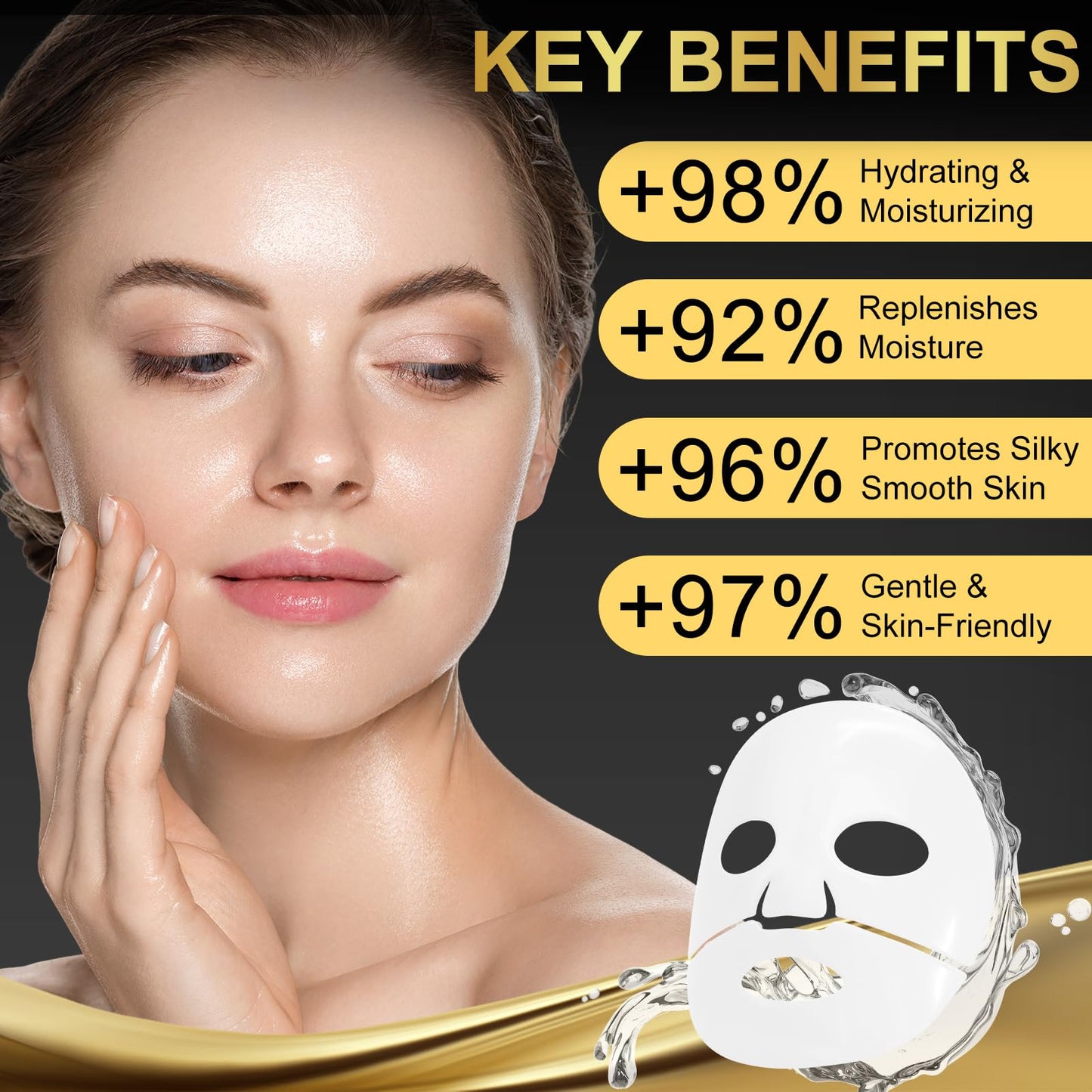 Feeliville Snail Mucin Mask 4 Pack, Glass Skin Collagen Mask, Collagen Face Mask, Advanced Snail Mucin Glass Glow Hydrogel Face Masks Skincare, Moisturizing Hydrating Anti-aging Face Masks