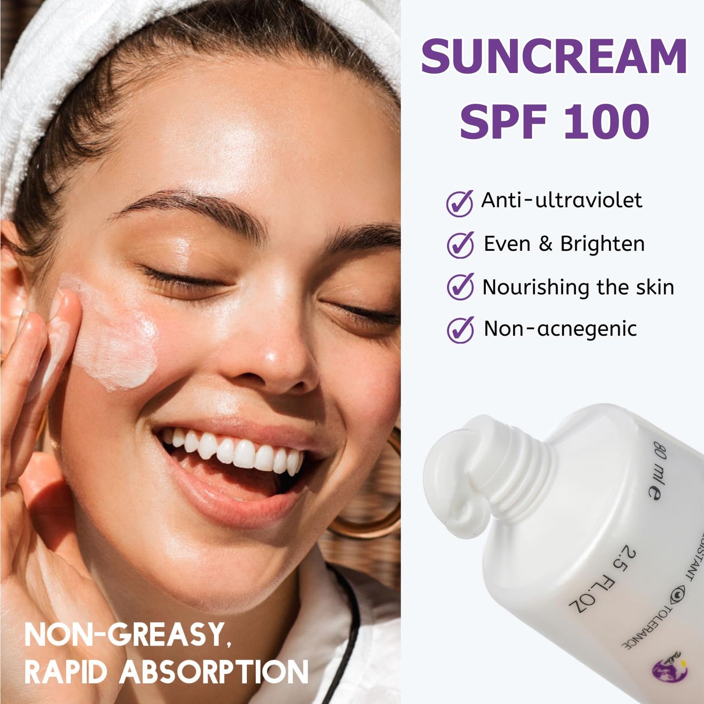 Sunscreen SPF 100+, Sun Cream SPF 100 PA+++, Ultra Light UV Protetion Face Sunscreen, Very High Protection Suncream Factor 100, Very Water + Sweat Resistant, Refreshing, Non Greasy & Non Sticky