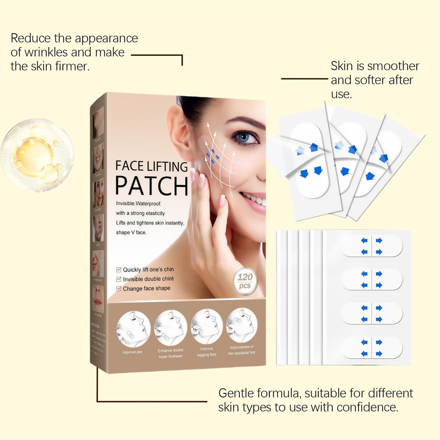 SingHao 120Pcs Lifting Invisible Face for Tapes Tightening Skin,Facial Lift Strips for Instant Facial Uplift,Waterproof Face Stickers Makeup,Wrinkle Hide and Double Chin,Safe and Effective,Quick Pull Up