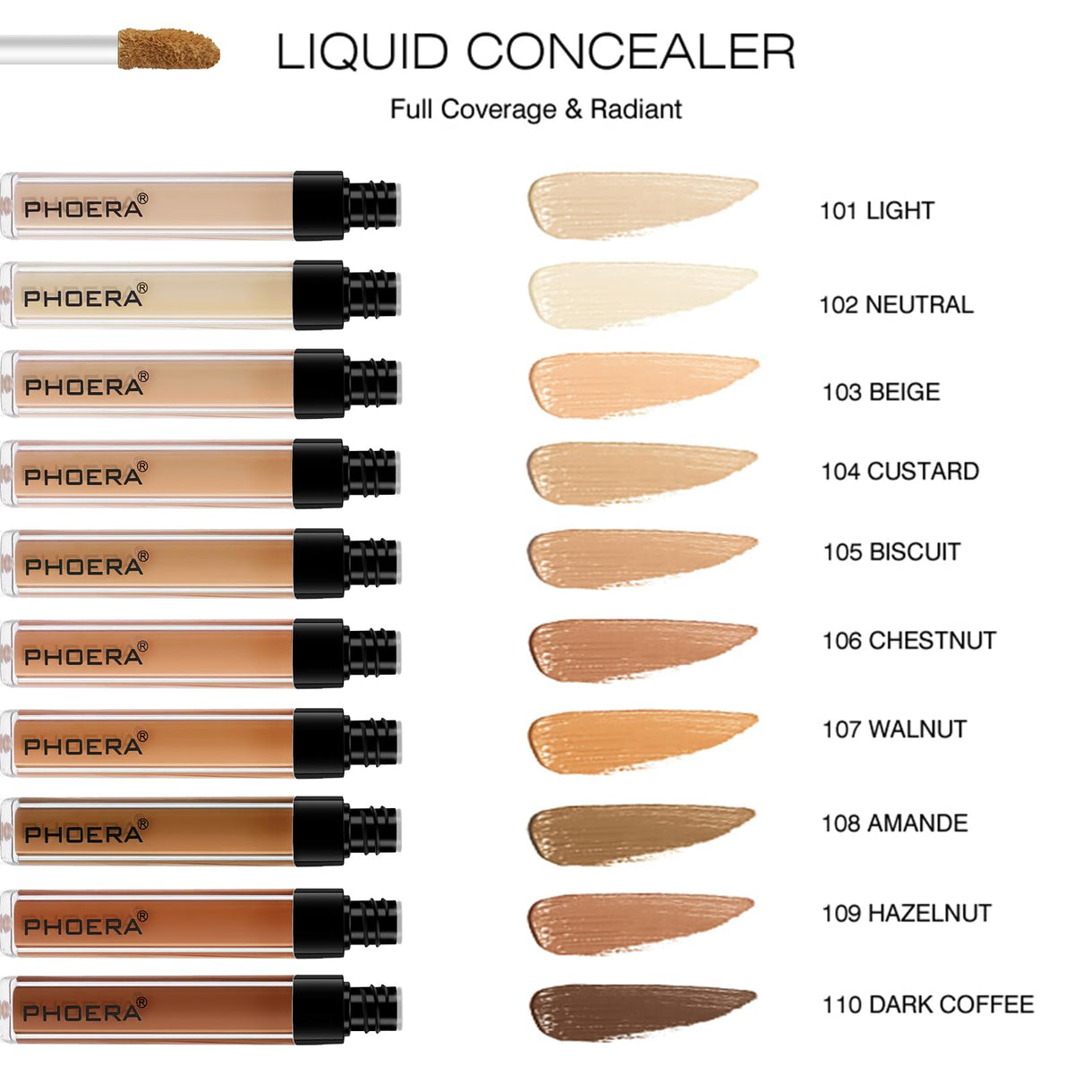 Hilareco PHOERA Foundation,PHOERA Liquid Concealer, Natural Coverage Lightweight Conceals,PHOERA Foundation Makeup for Women (103 Warm peach+103#BEIGE)