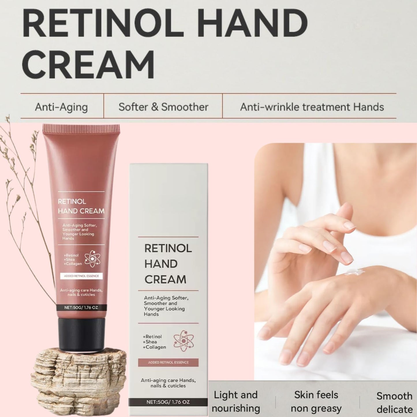 AHVKNU Retinol Hand Cream,Retinol Anti-Aging Hand Lotion,Retinol Moisturizer with Shea Butter & Collagen for Smooth, Youthful Looking Hands, Nails & Cuticles.Relief Intense Moisture Hand Cream for Women Men