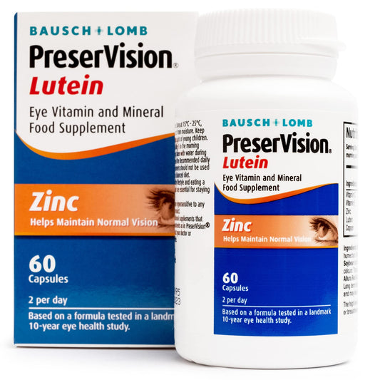 PreserVision Lutein by Bausch + Lomb, Lutein, Zinc, Copper and Vitamin C and E, Eye Vitamin and Mineral Food Supplement, Two Lutein Soft Gel Capsules per Day