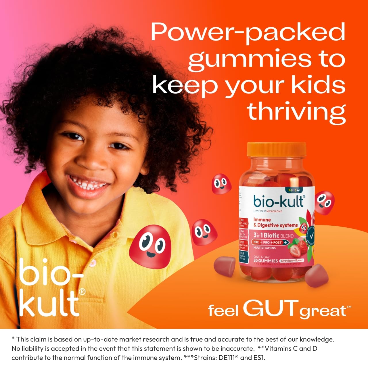Bio-Kult 3in1 Biotic Blend Probiotic Gummy with Multivitamins, for Kids 4+, Strawberry Flavour, 30 Gummies