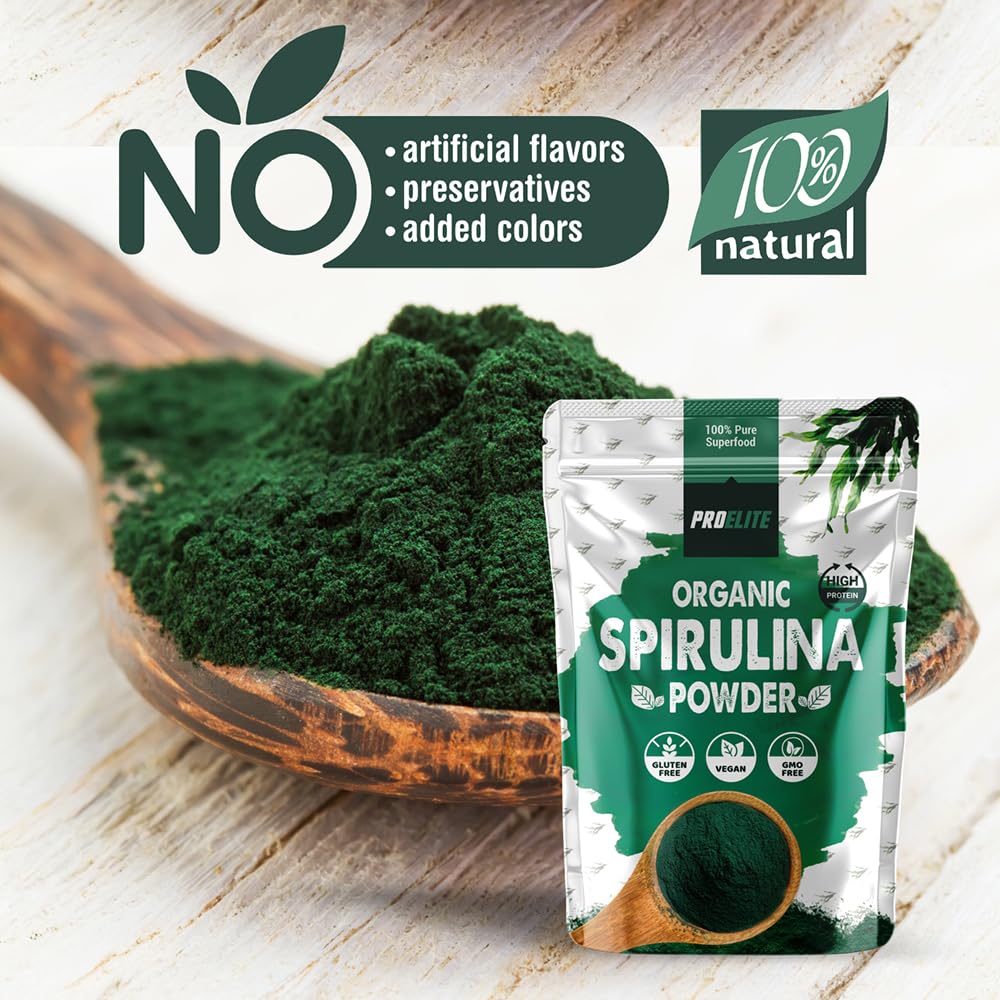 Organic Spirulina Powder 250g Natural Immune Booster | Premium Superfood Super Greens Spirulina Powder | Rich in Essential Vitamins & Minerals Vegans & Vegetarians by PROELITE