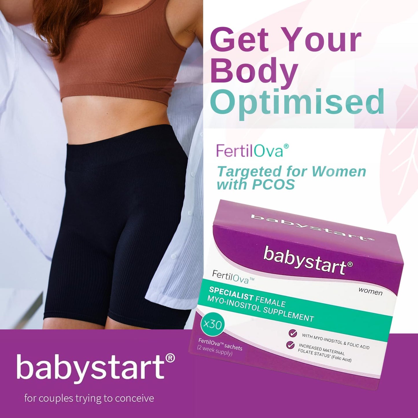 Babystart Fertility Supplements for Women - FertilOva 30 Sachets, 2 Week Supply, Pre Pregnancy Myo-Inositol and Folic Acid Supplement for Conception, Immune System and Fertility Support