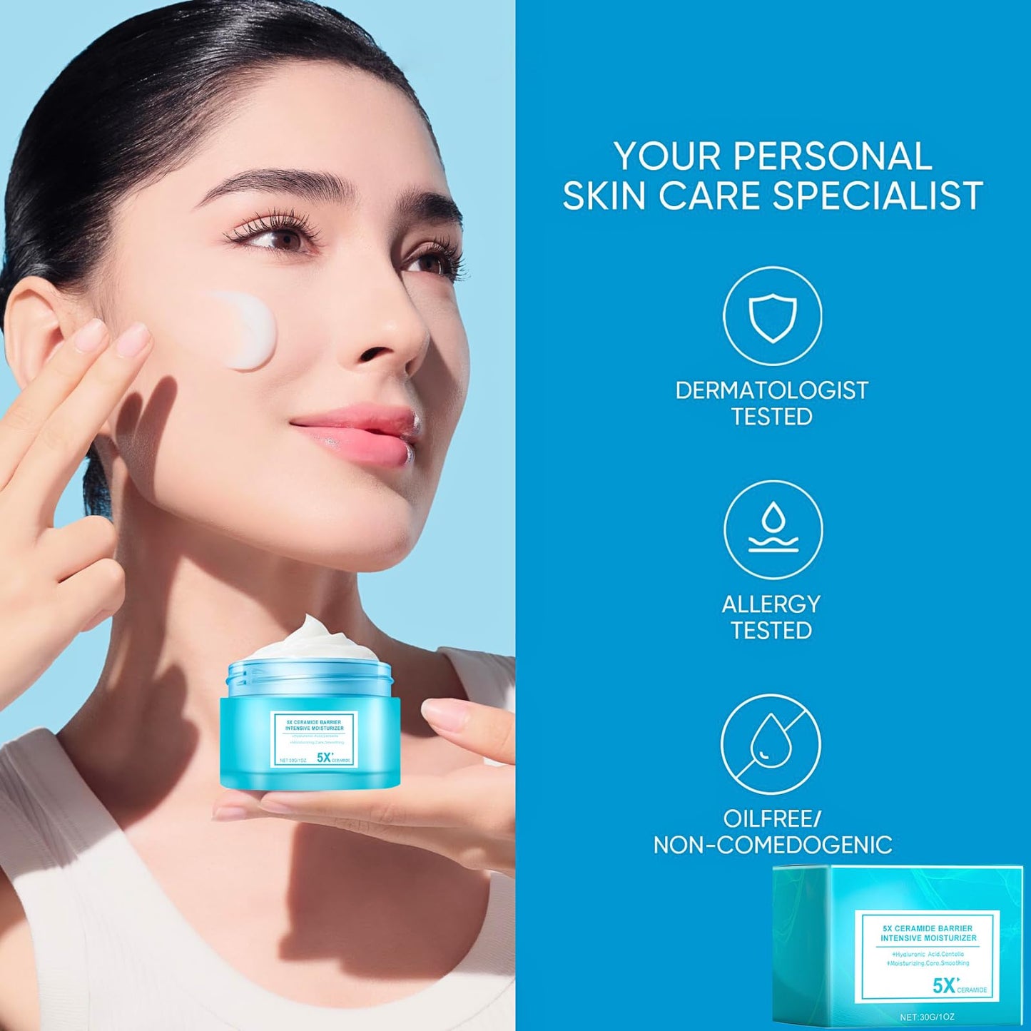 5X Ceramide Barrier Cream, Ceramide Moisturiser, Skin Barrier Repair Cream, Hyaluronic Acid Moisturiser Face Women With Centella - Hydrating Soothes Redness & Acne Barrier Repair Anti Aging Face Cream