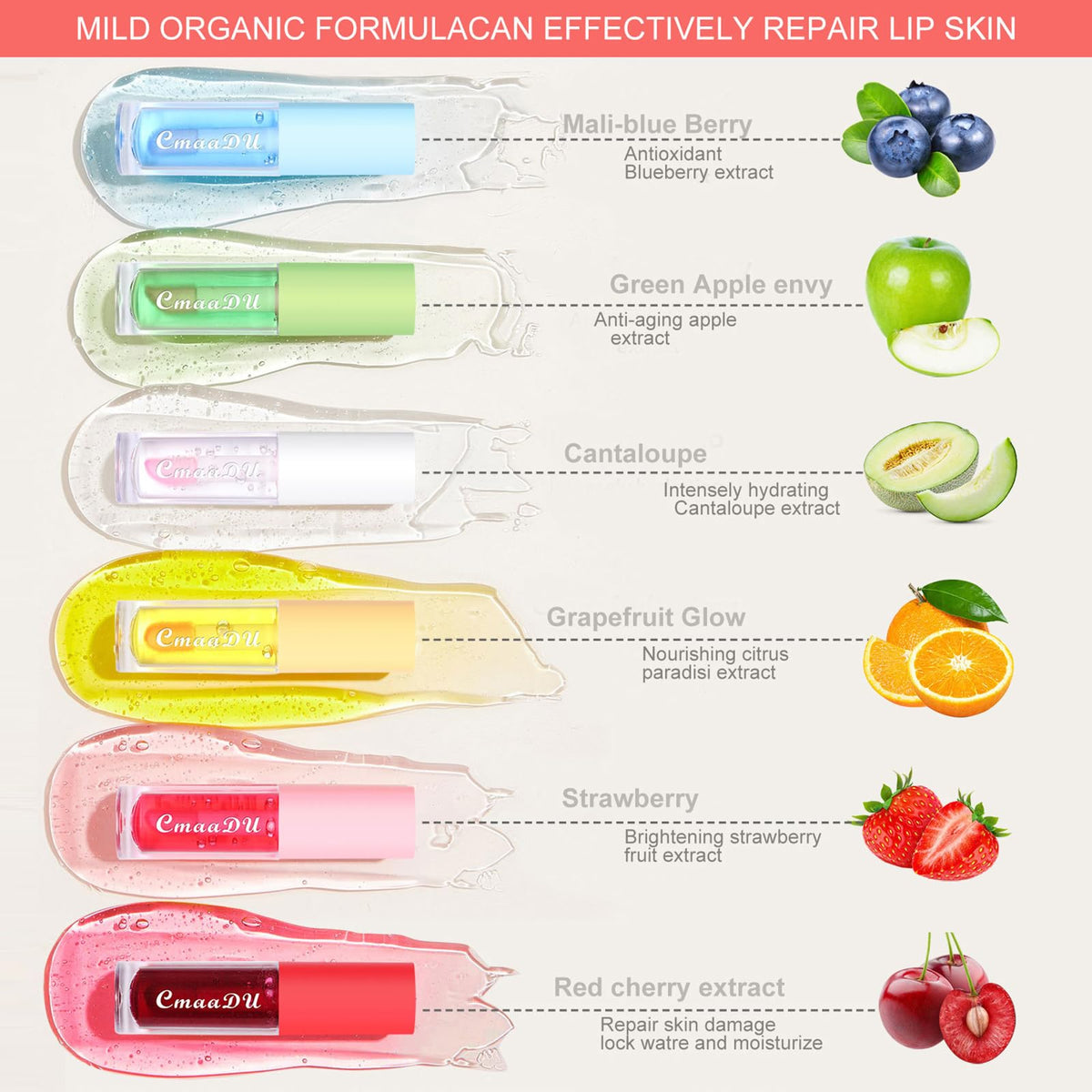 Lip Oil Tinted, MKNZOME 6pcs Moisturizing Fruity Lip Glow Oil Plumping Lip Gloss Non-sticky Lip Plumper Tinted Lip Balm Lip Care Make Up Gifts for Women Gilrs Daily Lip Care Repairing &Lip Makeup