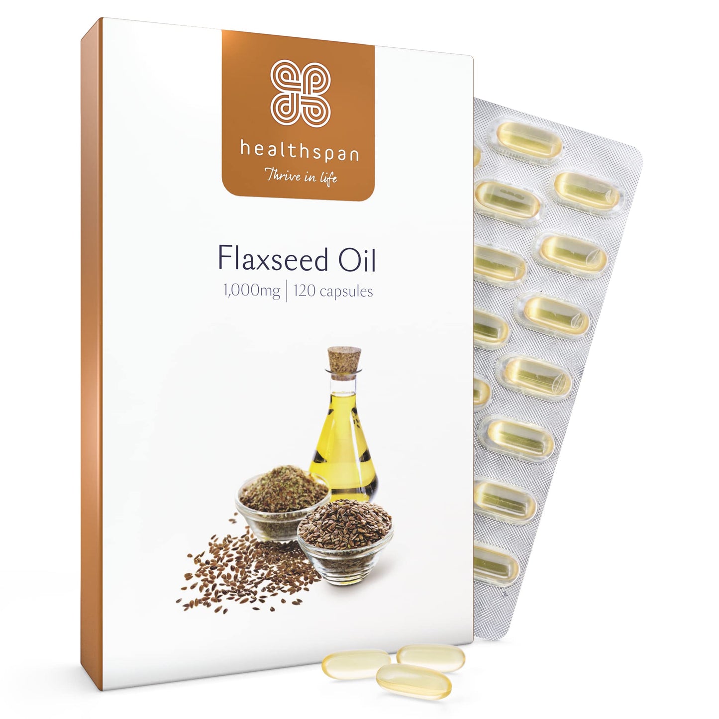 healthspan Healthspan Flaxseed Oil 1,000mg | 120 Capsules | Omega 3 Fatty Acid ALA | Maintain Healthy Blood Cholesterol Levels | Women's Health | Vegan