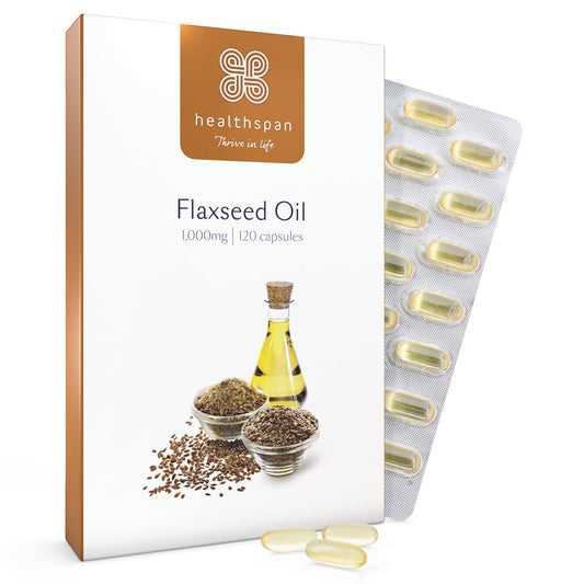 healthspan Healthspan Flaxseed Oil 1,000mg | 120 Capsules | Omega 3 Fatty Acid ALA | Maintain Healthy Blood Cholesterol Levels | Women's Health | Vegan