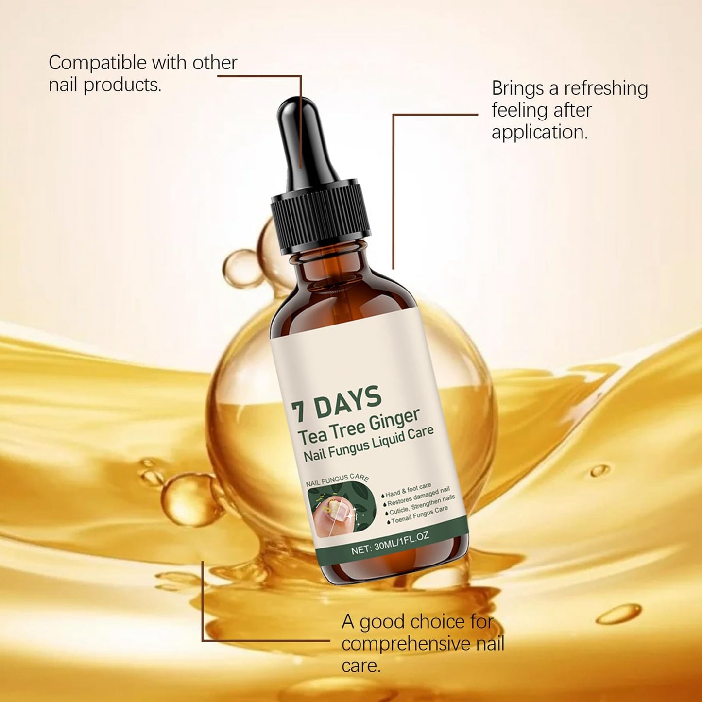 Tea Tree and Ginger Nail Fungus Treatment, Tea Tree Oil for Nail Fungus, 7 Days Fungal Nail Treatment for Toenail, Cuticle Care Oil, Nail Strengthener for Damaged Nails, Ginger Nail Serum