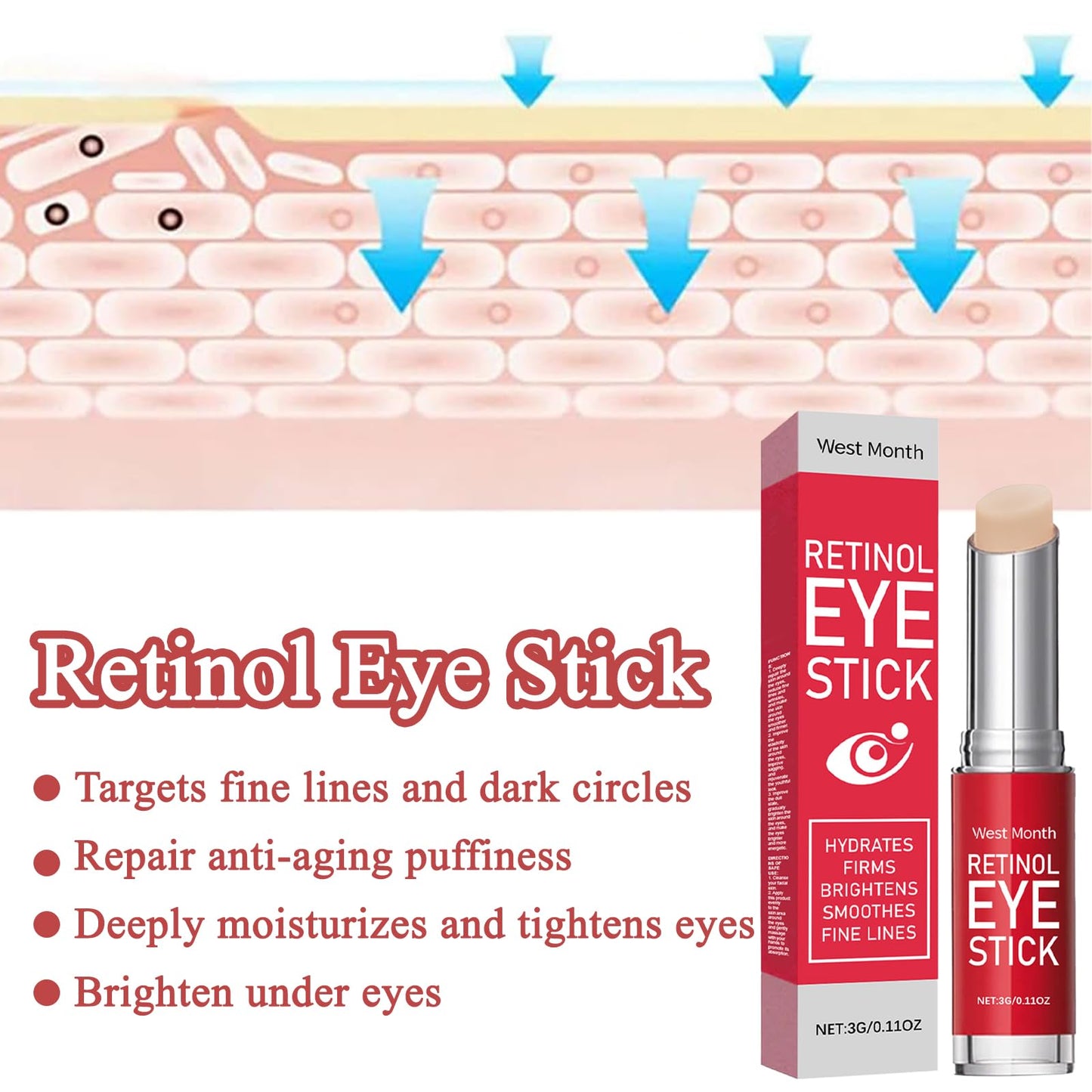 ExcellaElite 3 Pcs Retinol Eye Stick Eye Balm Stick Retinol Eye Cream Nourishes the Skin Easy to Carry Brightens Eyes Used to Eliminate Puffiness and Dark Circles Used for Both Men and Women
