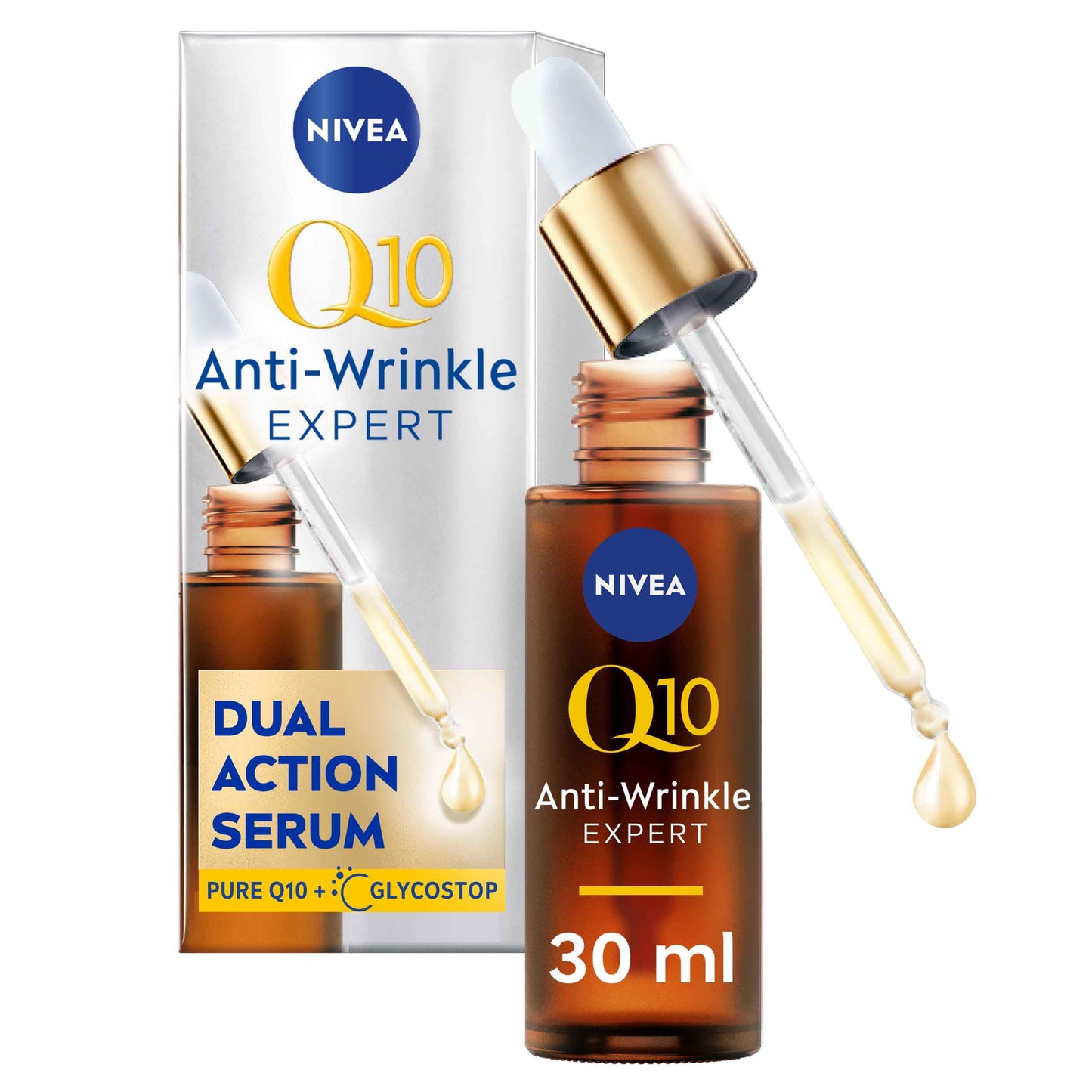 NIVEA Q10 Anti-Wrinkle Expert Dual Action Serum (30ml), Anti Ageing Face Serum for Women with Pure Q10, Visibly Reduces and Prevents Wrinkles