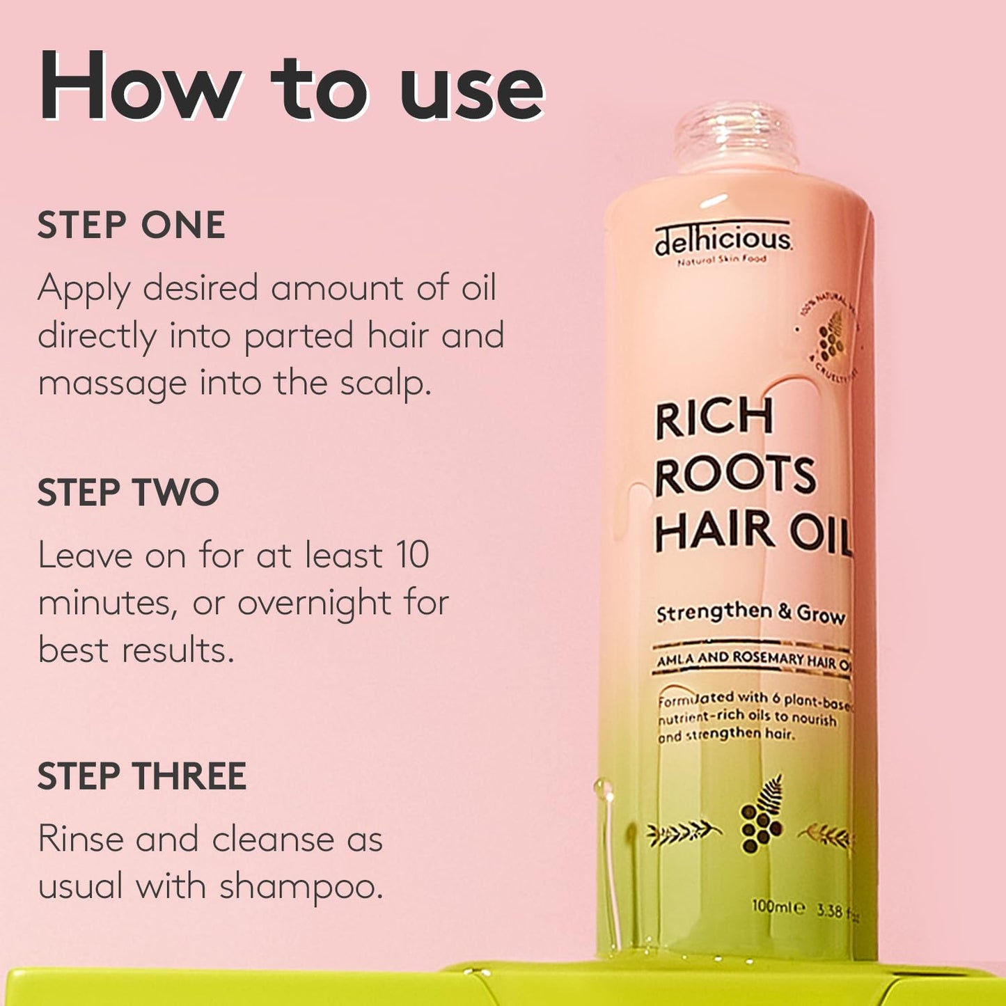 Delhicious Amla Oil & Rosemary Oil for Hair Growth - Rich Roots Hair Loss Treatment for Thinning Hair - Nourishes Dry Scalp, Brightens Dull Hair - Natural, Vegan, Ayurveda - 100ml