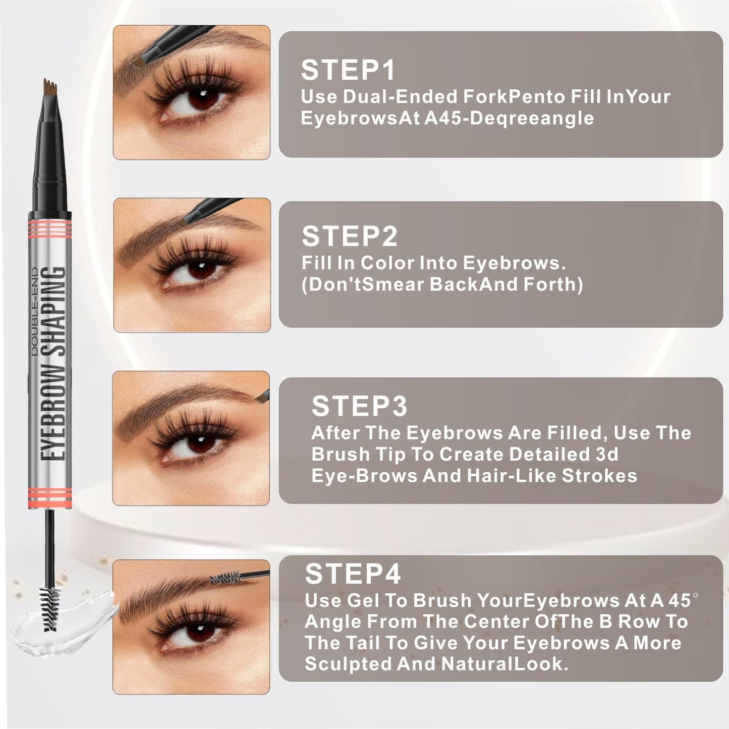 BQQCOB Magic Microblading Eyebrow Contouring Pencil - 2 in 1 Waterproof Eyebrow Pencil & Sealing Eyebrow Gel - 3D Makeup Fine Stroke 4 Fork Tip Brow Pencils - Long Lasting Eyebrow Pen Women (Dark)