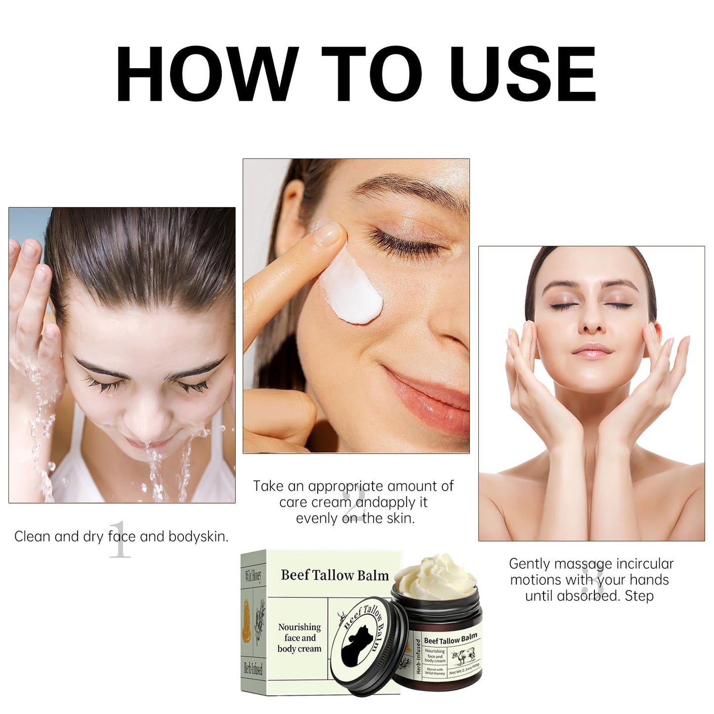 Wormeer Grass-Fed Beef Tallow Honey Balm for Skin - Nourishing Face & Body Cream for Dry Skin - Moisturizing Skincare with Mild Ingredients (Color, A)