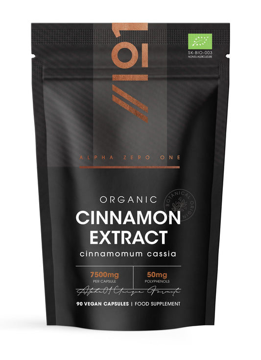Organic Cinnamon Extract 7,500mg - 10% Polyphenols High Strength 15:1 Extract - 90 Vegan Capsules (3 Months Supply) - Resealable and Recyclable Pouch – by Alpha01