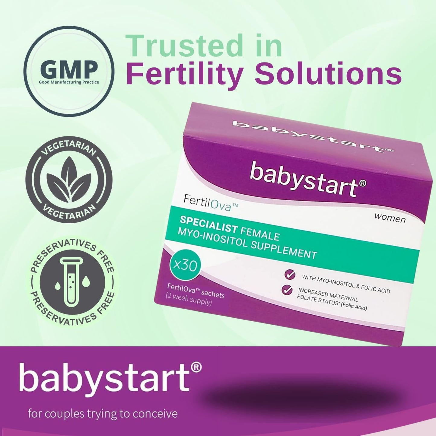Babystart Fertility Supplements for Women - FertilOva 30 Sachets, 2 Week Supply, Pre Pregnancy Myo-Inositol and Folic Acid Supplement for Conception, Immune System and Fertility Support
