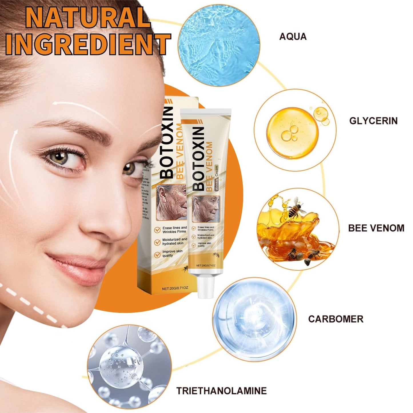 Cureluxe Bee Venom Cream - Bee Venom Anti Wrinkle Face Cream - Anti Aging Face Cream with Boto - Bee Venom Face Moisturisers for Women - Skin Tightening Cream For Face Fine Line - Nourishing & Hydrating