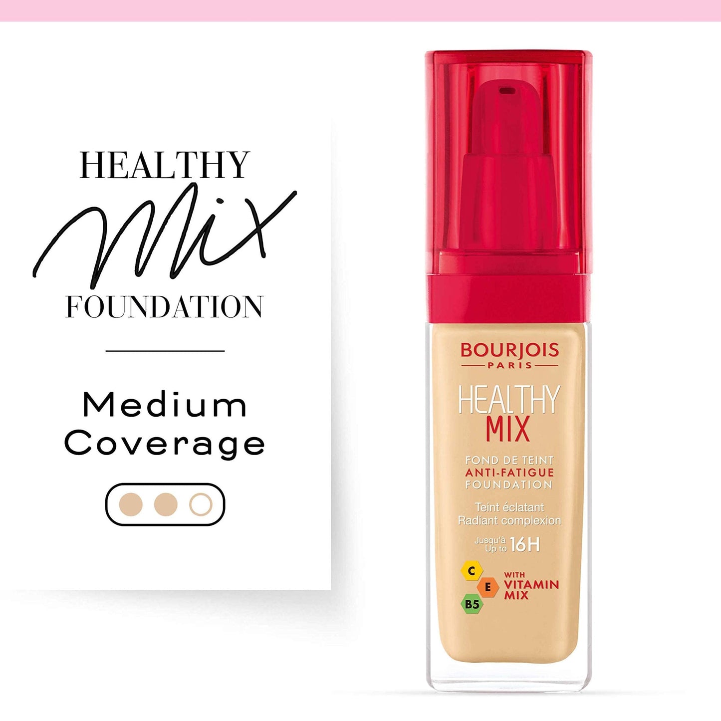Bourjois Healthy Mix Anti-Fatigue Medium Coverage Liquid Foundation, 51 Light Vanilla, 30ml, SPF 29199601051