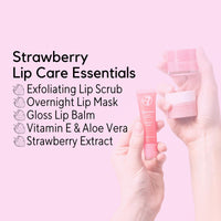 W7 Sweet Dreams Lip Care Trio - 3 Piece Set - Overnight Lip Mask, Lip Balm & Lip Scrub - Strawberry