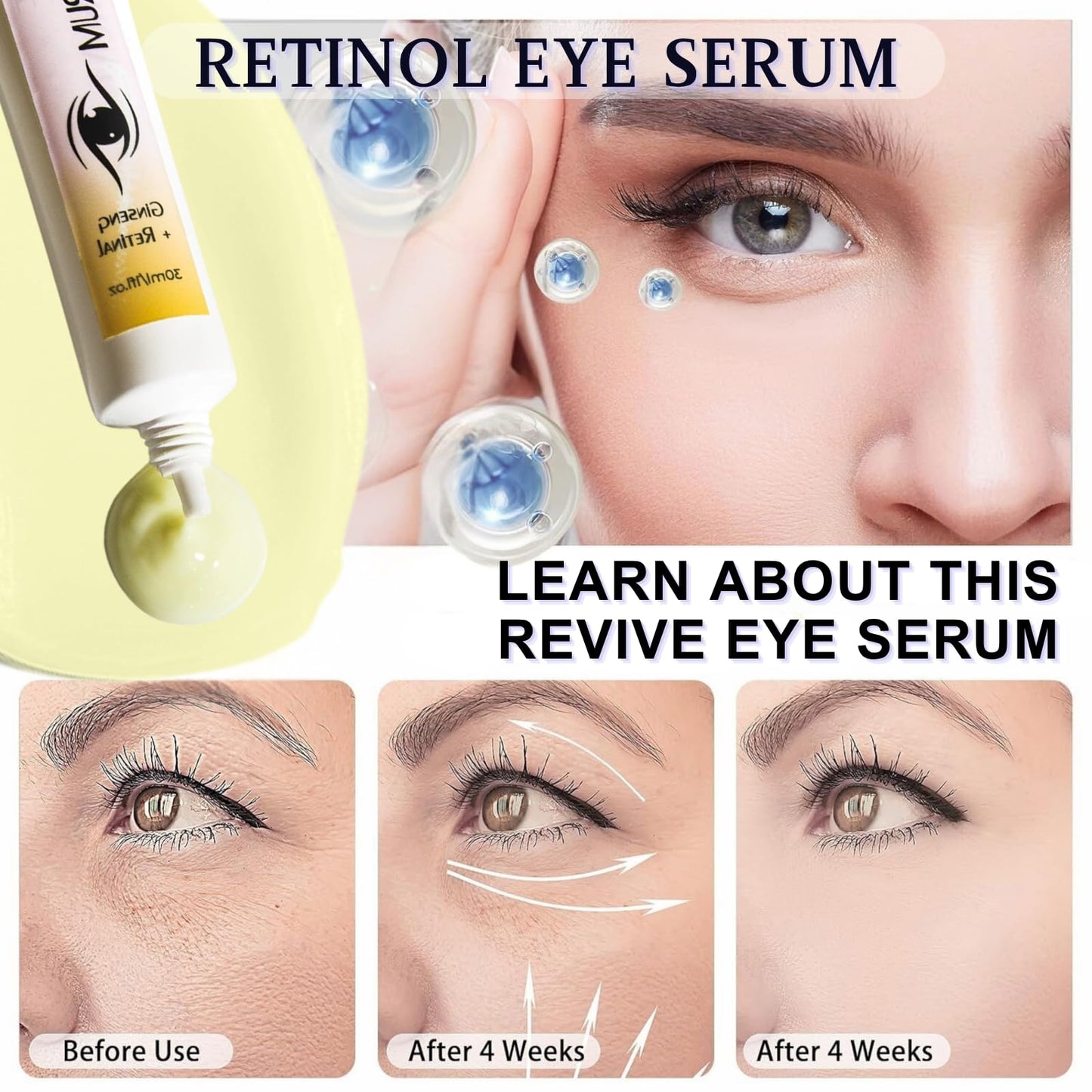 Retinol Eye Cream - Eye Cream for Puffiness And Bags Under Eyes, Anti-Aging Hydration for Wrinkles, Tightens Eye Contour with Ginseng & Retinal, Under Eye Brightener for Dark Circles