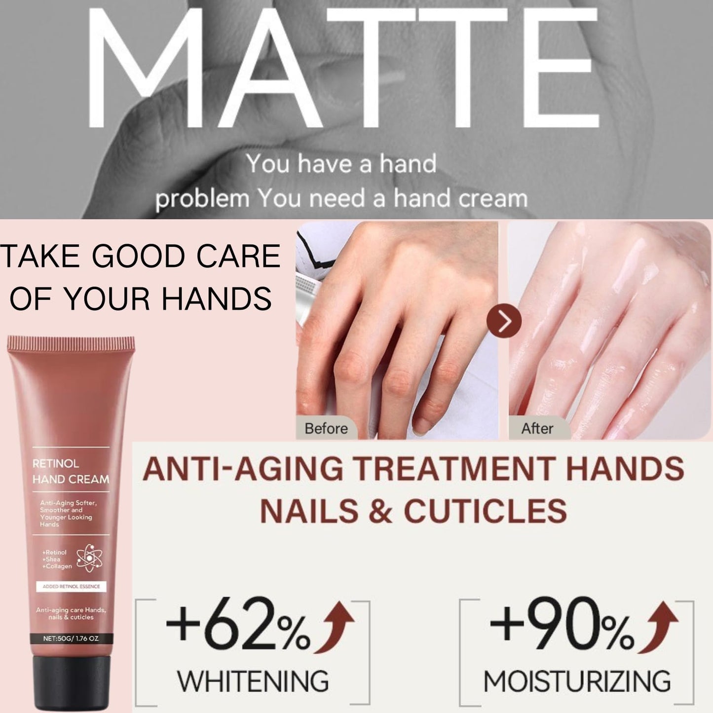 AHVKNU Retinol Hand Cream,Retinol Anti-Aging Hand Lotion,Retinol Moisturizer with Shea Butter & Collagen for Smooth, Youthful Looking Hands, Nails & Cuticles.Relief Intense Moisture Hand Cream for Women Men