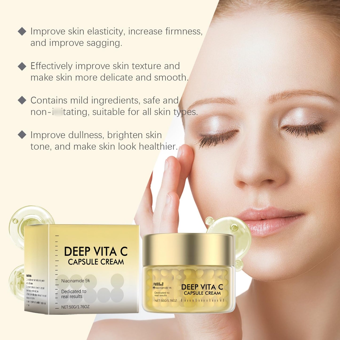 Fankayi Vitamin C Capsule Cream,Deep Vita C Capsule Face Cream,Vitamin-C Moisturiser for Face,Face Moisturizer with & 5% Niacinamide,Face Cream for Women,Anti Wrinkle Fac-e Crea-m,Brightening Fa-ce Cr-eam