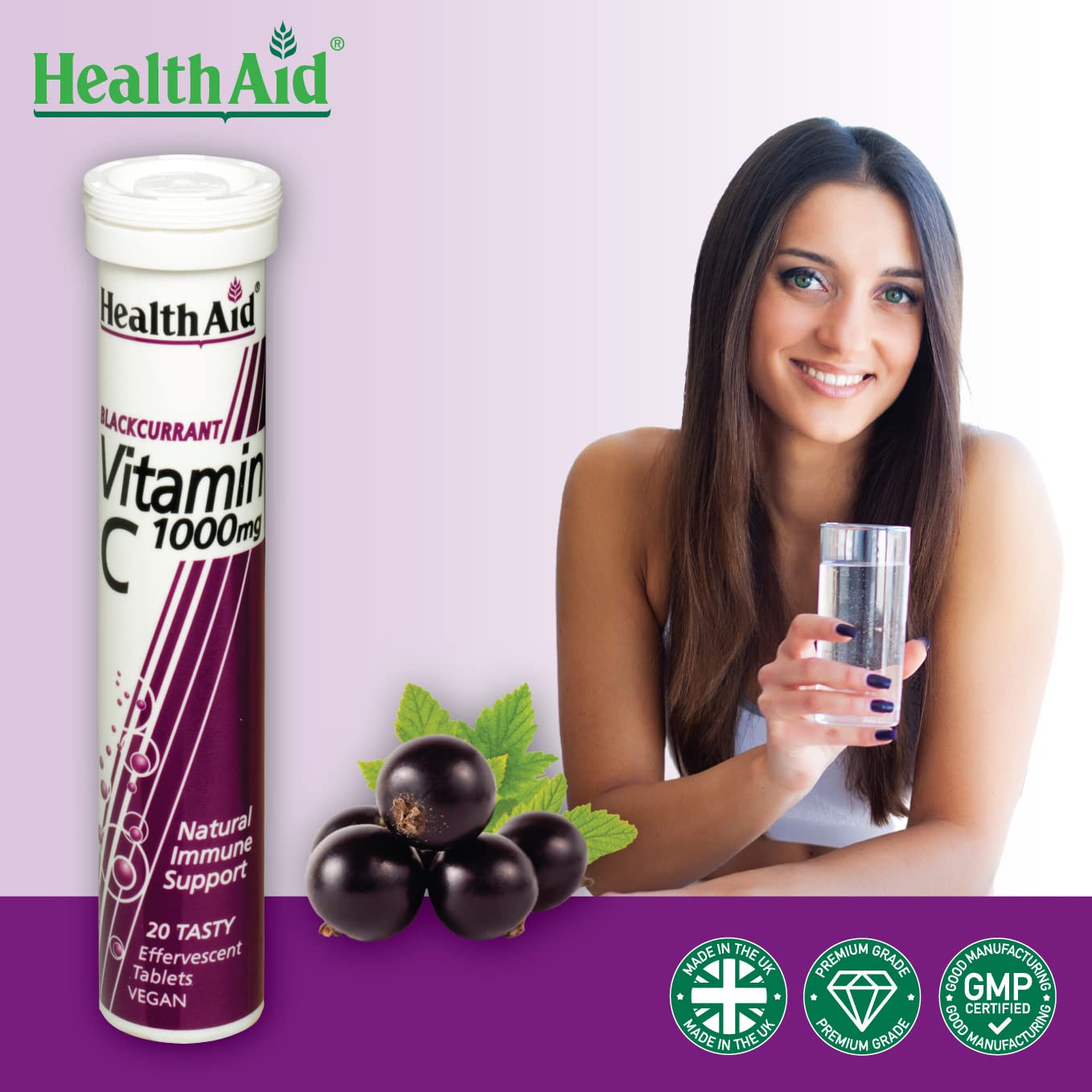 HealthAid Vitamin C 1000mg - Effervescent (Blackcurrant Flavour) - 20 Tablets