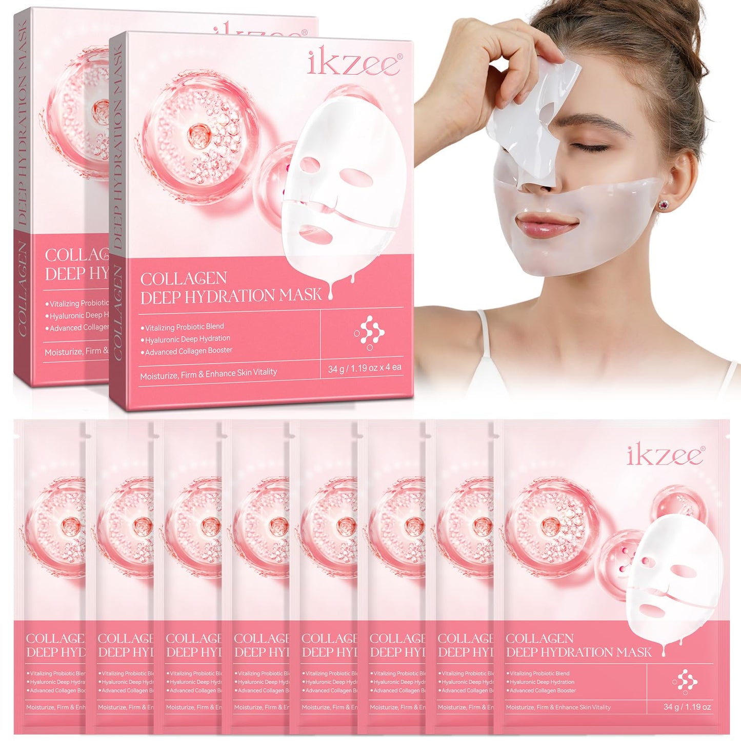 Collagen Mask 8 Pack, Collagen Face Mask, Deep Collagen Anti Wrinkle Lifting Mask Collagen Mask Overnight