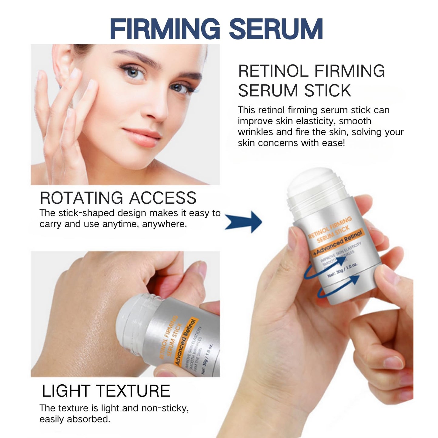IZBEAUVO Retinol Firming Serum Stick - Retinol Eye Stick for Wrinkles & Skin Elasticity, Portable Face Tightening And Lifting with Advanced Retinol, Smooths Fine Lines & Firms Skin, 30g