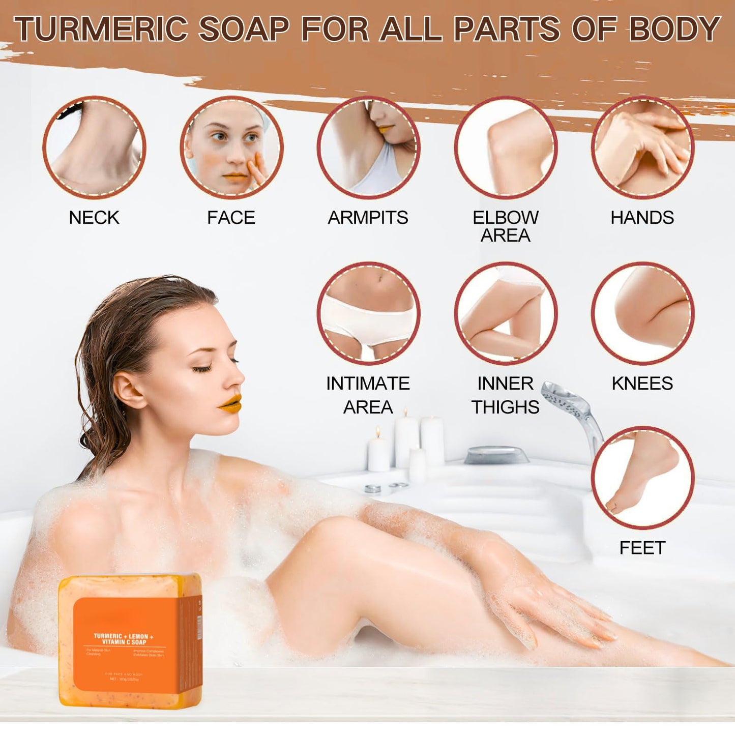 IZBEAUVO Turmeric Soap for Acne, Vitamin C Soap for Dark Spots, Natural Turmeric Lemon Soap for Smooth Skin, Hyperpigmentation, Vitamin C Turmeric Soap for Glowing Complexion, Gentle, Natural Cleansing