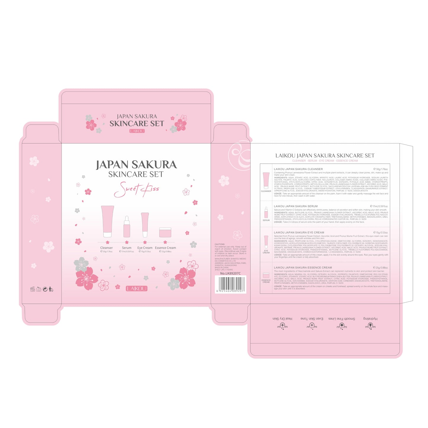 LAIKOU SkinCare Gift Set, JAPAN SAKURA Skin Care Sets & Kits with Cleanser, Face Serum, Eye Cream, Face Cream-Facial Gift Kit for Women/Teenage Girls Mom Daughter Birthday TSA-friendly Sizes 4pcs