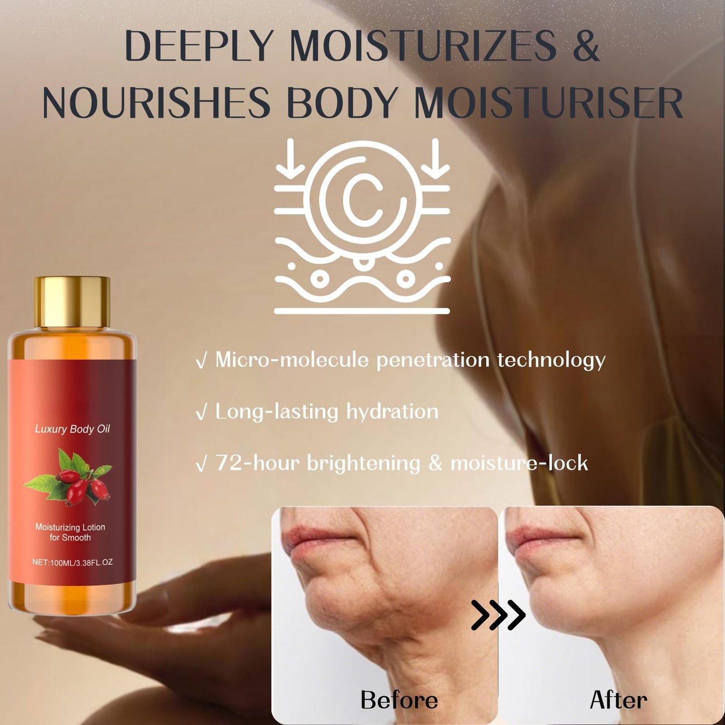 Shefave Glow Essence Magic Body Oil, Luxury Magic Body Oil Firming, Face Oil for Women for Smooth, Nourishes, Radiant Skin, Skin Tightening Cream Body After Shower for Wrinkles & Fine Lines,Massage Oil,100ML