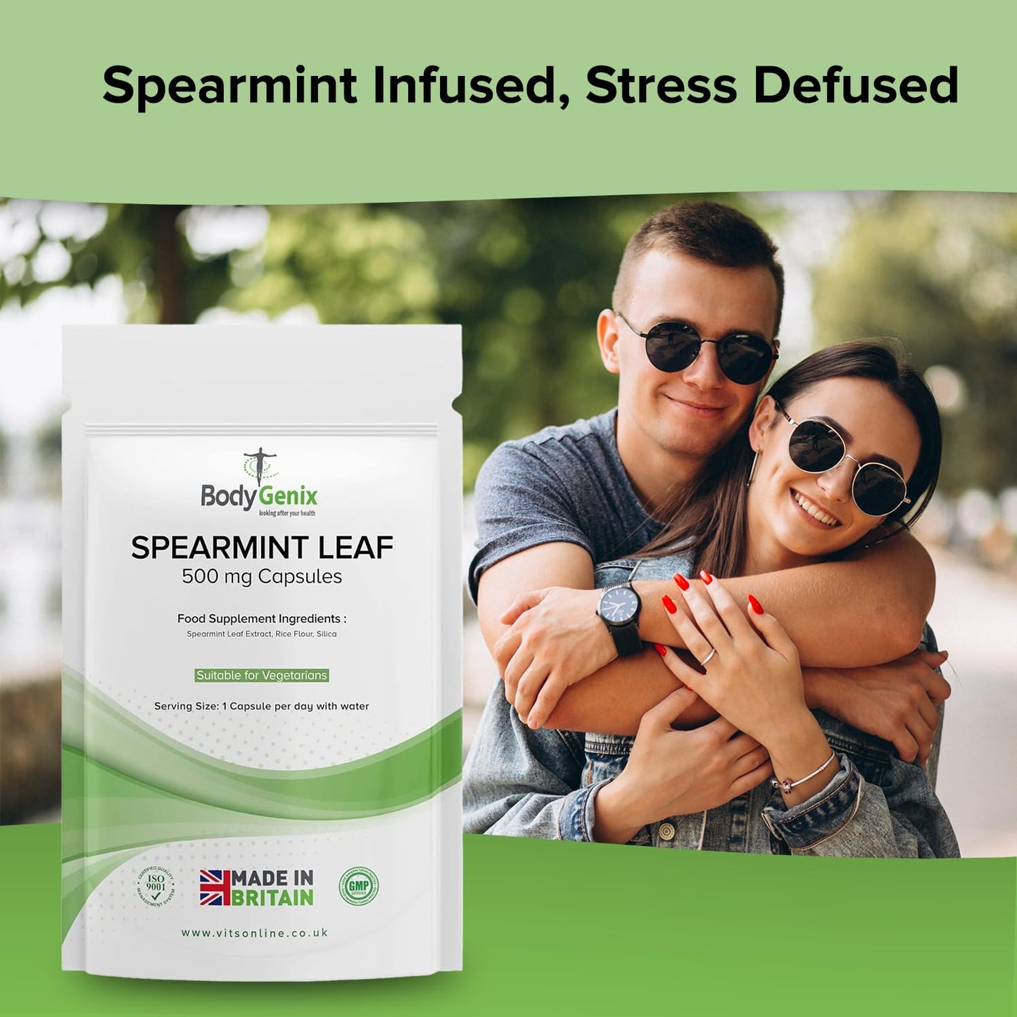 Bodygenix Spearmint Leaf Capsules - 500mg Hormonal Balance Digestive Health Fatigue & Stress Relief Support Antioxidant Formula Natural Food Supplement - 120 Capsules 4 Month Supply