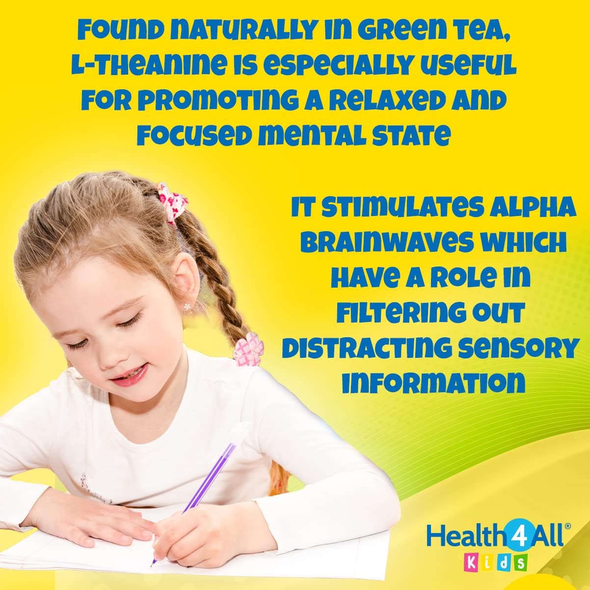 Health4All Kids L-Theanine 50mg 90 Tablets. Natural Orange Flavor Chewable L-Theanine. Vegan