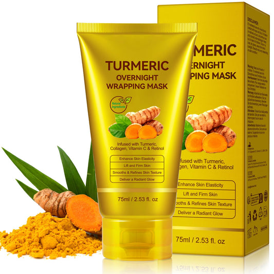 Uocasi Turmeric Collagen Overnight Wrapping Mask,Kojic Acid Turmeric Night Wrapping Peel Off Mask -Gentle On The Skin,Brighten Skin,Moisturizing,Nourishes Dull,Uneven Skin,Firming Skin For Glowing Skin -75ML